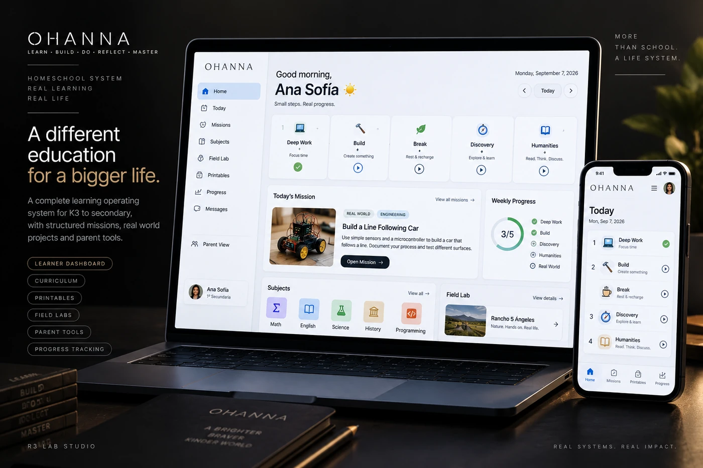 OHANNA homeschool learning system dashboard shown on desktop and mobile